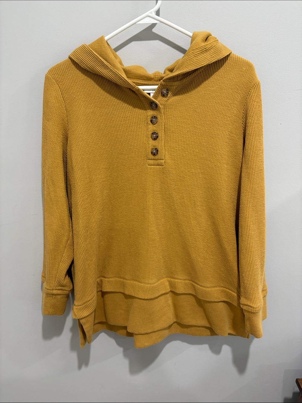 J. Jill Mustard Hooded Henley Waffle-Knit Tunic